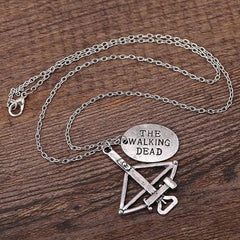 Crossbow Pendant Necklace – Silver Tone Chain with Crossbow & Charm – Survival Inspired Jewelry for Men & Women – 18” Chain Gift