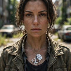 Crossbow Pendant Necklace – Silver Tone Chain with Crossbow & Charm – Survival Inspired Jewelry for Men & Women – 18” Chain Gift