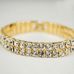 Crystal Double Row Stretch Bracelet – Sparkling Tennis Style Bracelet for Women – Elastic Rhinestone Bracelet for Party, Wedding & Everyday Wear