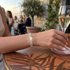 Crystal Double Row Stretch Bracelet – Sparkling Tennis Style Bracelet for Women – Elastic Rhinestone Bracelet for Party, Wedding & Everyday Wear