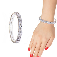 Double Row Crystal Stretch Bracelet for Women – Sparkling Tennis Style Elastic Bracelet – Elegant Rhinestone Jewelry for Party, Wedding & Everyday Wear