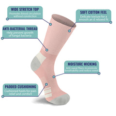 6-Pairs: Cotton Diabetic Crew Socks for Women – Loose Fit, Non-Binding Extra Wide Top | Breathable, Stay-Up Comfort for Edema, Neuropathy & Circulation