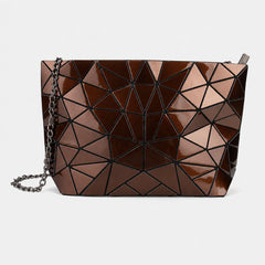 Geometric Crossbody Handbag for Women – Modern Shoulder Purse with Chain Strap, Zip Top Closure, Fashion Evening Bag for Parties, Travel & Everyday Wear, Silver, Copper or Red