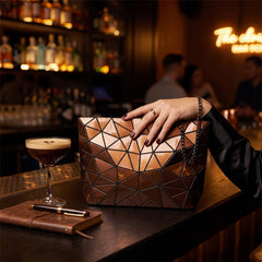 Geometric Crossbody Handbag for Women – Modern Shoulder Purse with Chain Strap, Zip Top Closure, Fashion Evening Bag for Parties, Travel & Everyday Wear, Silver, Copper or Red