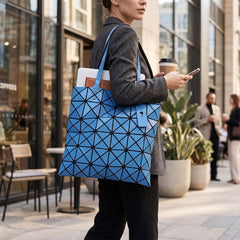 Geometric Tote Bag for Women – Modern Shoulder Handbag for Work, Shopping & Everyday Use, Fashion Tote Purse with Spacious Interior, Silver, Lilac, Pink or Blue