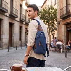 Metro Modern Canvas Sling Bag – Lightweight Crossbody Shoulder Backpack with Adjustable Strap, Multiple Zipper Pockets and Flap Closure for Travel, Hiking and Everyday Carry