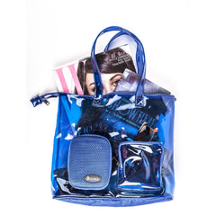Waterproof Beach & Pool Tote Bag with Built-In Speaker – Large Weekender / Gym Carry-On Tote (Blue)