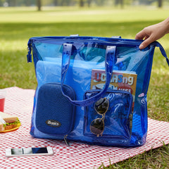 Waterproof Beach & Pool Tote Bag with Built-In Speaker – Large Weekender / Gym Carry-On Tote (Blue)