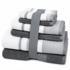 Two-Tone Zero Twist 100% Cotton 6-Piece Towel Set – Soft Absorbent Quick-Dry Bathroom Towels with 2 Bath Towels, 2 Hand Towels & 2 Washcloths, Multiple Colors