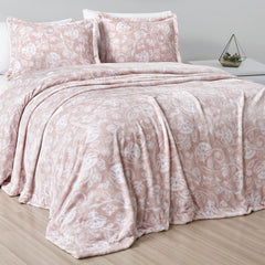 Floral Plush Queen Blanket Set – 3-Piece Ultra Soft Blush Pink Bedding – Cozy, Aesthetic, All-Season Vibes, Fade & Wrinkle Resistant, Machine Washable
