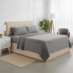4-Piece Microplush Sheet Set – Ultra-Soft Plush Bedding Sheets with Deep Pocket Fitted Sheet – Cozy Microplush Bed Sheet Set for Fall & Winter (Queen, King)