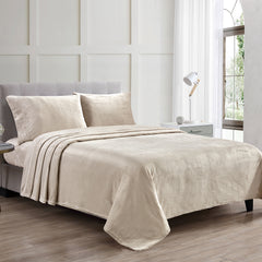 4-Piece Microplush Sheet Set – Ultra-Soft Plush Bedding Sheets with Deep Pocket Fitted Sheet – Cozy Microplush Bed Sheet Set for Fall & Winter (Queen, King)