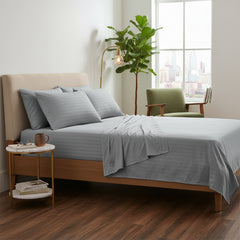 Wrinkle Resistant Dobby Stripe Bed Sheet Set – Ultra Soft 100% Polyester Sheets, Silky Smooth All-Season Bedding with Deep Pockets & Pillowcases (Twin–King)