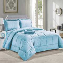 Ultimate 8-Piece Down Alternative Embossed Comforter Set with Sheets, Pillowcases and Shams – Ultra Soft Microfiber Bedding, Baffle Box Design, Dobby Stripe Finish – Queen & King Sizes, All-Season Cozy Vibes