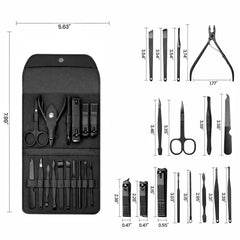 16-Piece Manicure Pedicure Grooming Kit – Stainless Steel Nail Care & Facial Tool Set with Portable Leather Travel Case for Men & Women