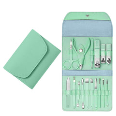 16-Piece Manicure Pedicure Grooming Kit – Stainless Steel Nail Care & Facial Tool Set with Portable Leather Travel Case for Men & Women