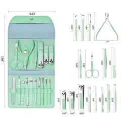 16-Piece Manicure Pedicure Grooming Kit – Stainless Steel Nail Care & Facial Tool Set with Portable Leather Travel Case for Men & Women