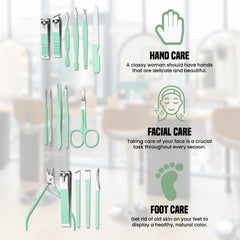 16-Piece Manicure Pedicure Grooming Kit – Stainless Steel Nail Care & Facial Tool Set with Portable Leather Travel Case for Men & Women