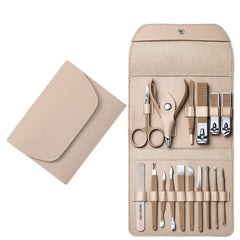 16-Piece Manicure Pedicure Grooming Kit – Stainless Steel Nail Care & Facial Tool Set with Portable Leather Travel Case for Men & Women