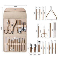 16-Piece Manicure Pedicure Grooming Kit – Stainless Steel Nail Care & Facial Tool Set with Portable Leather Travel Case for Men & Women