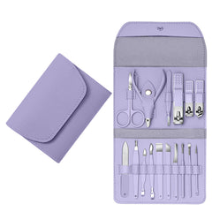 16-Piece Manicure Pedicure Grooming Kit – Stainless Steel Nail Care & Facial Tool Set with Portable Leather Travel Case for Men & Women