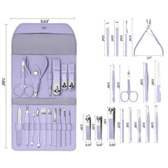 16-Piece Manicure Pedicure Grooming Kit – Stainless Steel Nail Care & Facial Tool Set with Portable Leather Travel Case for Men & Women