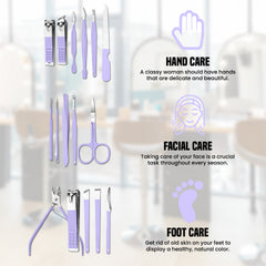 16-Piece Manicure Pedicure Grooming Kit – Stainless Steel Nail Care & Facial Tool Set with Portable Leather Travel Case for Men & Women
