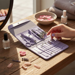 16-Piece Manicure Pedicure Grooming Kit – Stainless Steel Nail Care & Facial Tool Set with Portable Leather Travel Case for Men & Women
