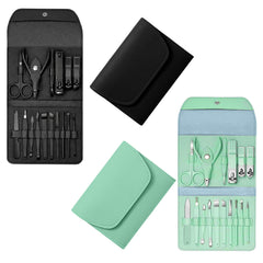 2-Pack Professional 16-Piece Manicure Pedicure Grooming Kit – Stainless Steel Nail Clippers Set with Facial Care Tools, Cuticle Trimmer, Eyebrow Scissors & Portable Travel Leather Case for Men & Women