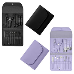 2-Pack Professional 16-Piece Manicure Pedicure Grooming Kit – Stainless Steel Nail Clippers Set with Facial Care Tools, Cuticle Trimmer, Eyebrow Scissors & Portable Travel Leather Case for Men & Women