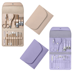 2-Pack Professional 16-Piece Manicure Pedicure Grooming Kit – Stainless Steel Nail Clippers Set with Facial Care Tools, Cuticle Trimmer, Eyebrow Scissors & Portable Travel Leather Case for Men & Women