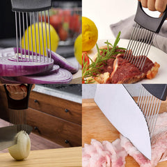 2-Pack Kitchen Knife Sharpener & Stainless Steel Veggie & Meat Slicer Holder – Non-Slip, Ultra Sharp, Easy to Clean