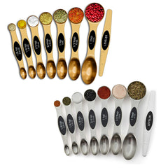 Double Sided Stackable Copper Magnetic Measuring Spoons Set with Leveler for Baking,Cooking,Roasting , Meal Preparation (8-Piece or 16-Piece)