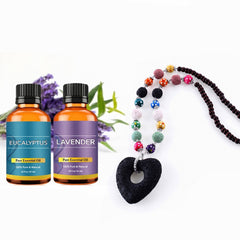 Lava Stone Diffuser Necklace with 2 Random Essential Oils – Aromatherapy Pendant Necklace (Heart or Starfish) – Essential Oil Jewelry for Women