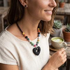 Lava Stone Diffuser Necklace with 2 Random Essential Oils – Aromatherapy Pendant Necklace (Heart or Starfish) – Essential Oil Jewelry for Women