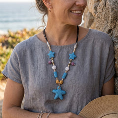 Lava Stone Diffuser Necklace with 2 Random Essential Oils – Aromatherapy Pendant Necklace (Heart or Starfish) – Essential Oil Jewelry for Women