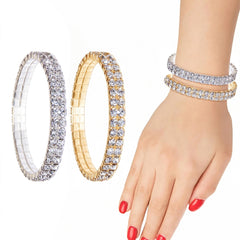 Crystal Double Row Stretch Bracelet – Sparkling Tennis Style Bracelet for Women – Elastic Rhinestone Bracelet for Party, Wedding & Everyday Wear