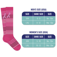 6-Pairs: Breast Cancer Awareness Compression Socks in Knee-High, Ankle or Crew Length