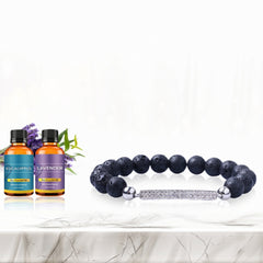 Silver Lava Stone Diffuser Bracelet with 2 Random Essential Oils – Aromatherapy Bead Bracelet for Women – Adjustable Stretch Essential Oil Jewelry