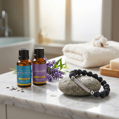 Silver Lava Stone Diffuser Bracelet with 2 Random Essential Oils – Aromatherapy Bead Bracelet for Women – Adjustable Stretch Essential Oil Jewelry