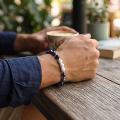White Lava Stone Diffuser Bracelet with 2 Random Essential Oils – Aromatherapy Bead Bracelet with Dumbbell Charm – Stretch Essential Oil Jewelry for Men & Women