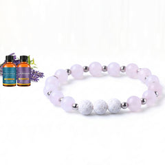 White Lava Stone Diffuser Bracelet with 2 Random Essential Oils – Aromatherapy Bead Bracelet with Dumbbell Charm – Stretch Essential Oil Jewelry for Men & Women