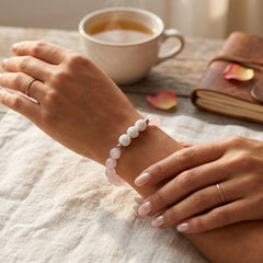 White Lava Stone Diffuser Bracelet with 2 Random Essential Oils – Aromatherapy Bead Bracelet with Dumbbell Charm – Stretch Essential Oil Jewelry for Men & Women