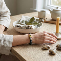 Lava Stone Diffuser Bracelet with 2 Random Essential Oils – Aromatherapy Bead Bracelet for Men & Women – Stretch Essential Oil Jewelry (Golden Jade, Rainbow, Hematite)
