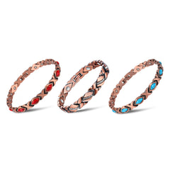 Magnetic Copper Bracelet for Men & Women – Adjustable Stainless Steel & Copper Cuff with Turquoise & Crystal Inlay – Unisex Fashion Bangle Jewelry Gift