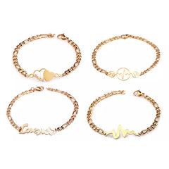 Gold Plated Heart Bracelet for Women – Stainless Steel Love & Heartbeat Link Bracelet with Lobster Clasp – Romantic Gift Jewelry for Wife, Girlfriend (8”)