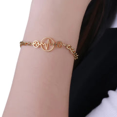 Gold Plated Heart Bracelet for Women – Stainless Steel Love & Heartbeat Link Bracelet with Lobster Clasp – Romantic Gift Jewelry for Wife, Girlfriend (8”)