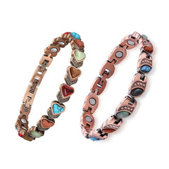 Women’s Magnetic Copper Bracelet – Adjustable Energy Style Cuff Bracelet with Heart & Blue Designs – Stainless Steel & Copper Fashion Jewelry Gift
