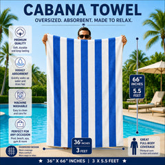 Cabana Stripe Terry Cloth Beach Towels – 80% Cotton 20% Polyester Oversized Bath & Beach Towels, Soft Absorbent Quick-Dry Pool Towels, Available in 2-Pack, 4-Pack & 6-Pack, 36 x 66 Inches