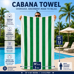 Cabana Stripe Terry Cloth Beach Towels – 80% Cotton 20% Polyester Oversized Bath & Beach Towels, Soft Absorbent Quick-Dry Pool Towels, Available in 2-Pack, 4-Pack & 6-Pack, 36 x 66 Inches